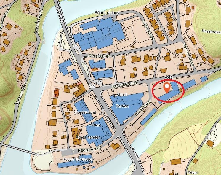 utsnitt av kartpunkt for helsehuset. - Klikk for stort bilde